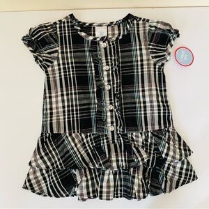 Wonder Toddler Plaid Top 3T Blouse Black White Check Tartan Cotton